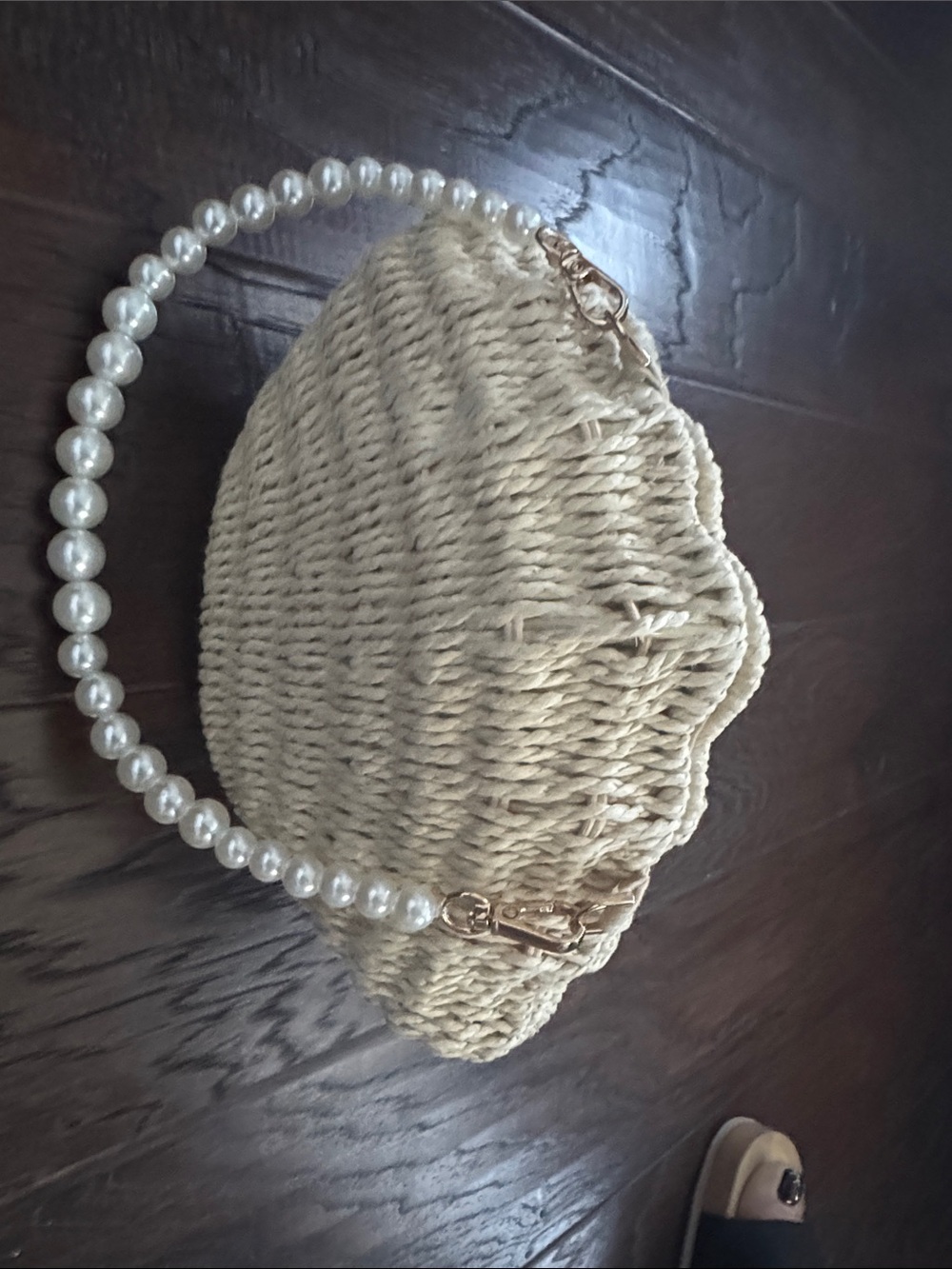 a new day Cream Raffia Shell Mini Bag with Pearl Handle - Picture 5 of 7